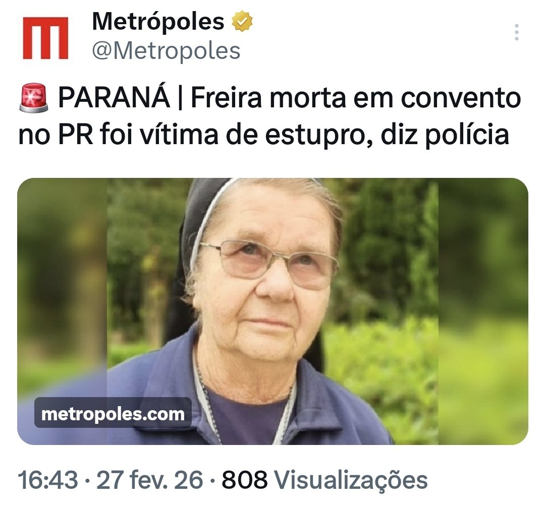 🚨Nem sei o que dizer. Saber que o MONSTRO que matou a freira NADIA GAVANSKI também a estuprou... uma idosa de 82 anos!

COMO É QUE O BRASIL INTEIRO
NÃO ESTÁ MOBILIZADO DIANTE
DESSA MONSTRUOSIDADE?!

O país gritou por um CACHORRO
mas não grita por isso?!?!?!?!?!?!?!
