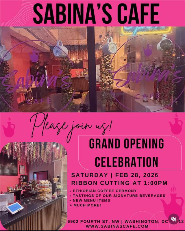 CMLewisGeorgeW4's tweet image. Neighbors, join tomorrow for the opening of our newest #Ward4 small business! ☕️🎉

Sabina’s Cafe in Takoma brings authentic Ethiopian coffee, food, and a beautiful space where friends, family, and neighbors can come together.