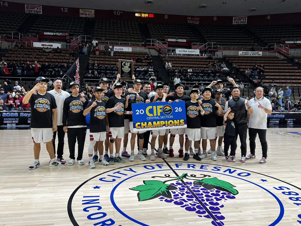 CifCentral's tweet photo. Congratulations to the Orosi boys basketball team for winning its first Section title since 1939, this time in Division IV, with a 57-42 victory over Summit Charter. Players of the game are Ramiro Garcia for the Cardinals and Shawn Smith for the Golden Bears. 🏀🏆👏🤩 https://t.co/iIy5OIFu2e