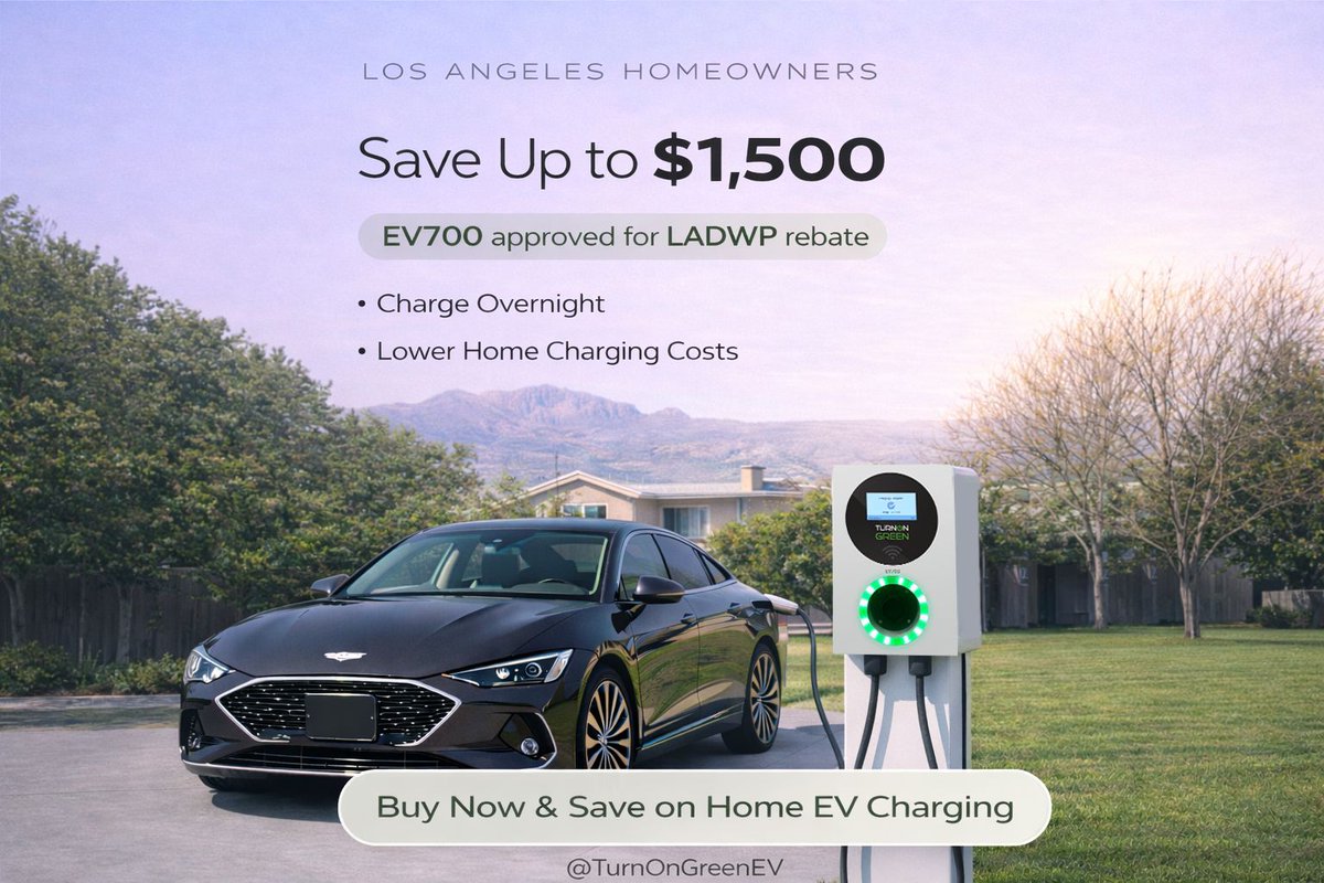 LA EV owners:
⚡ EV700 – Rebate Approved
💰 Up to $1,500 from LADWP
🏠 Level 2 Home Charging
Stop paying more at public stations.
Buy now and save on home EV charging.
buff.ly/AAnkXTa 

#LADWP #EVRebate #EV700