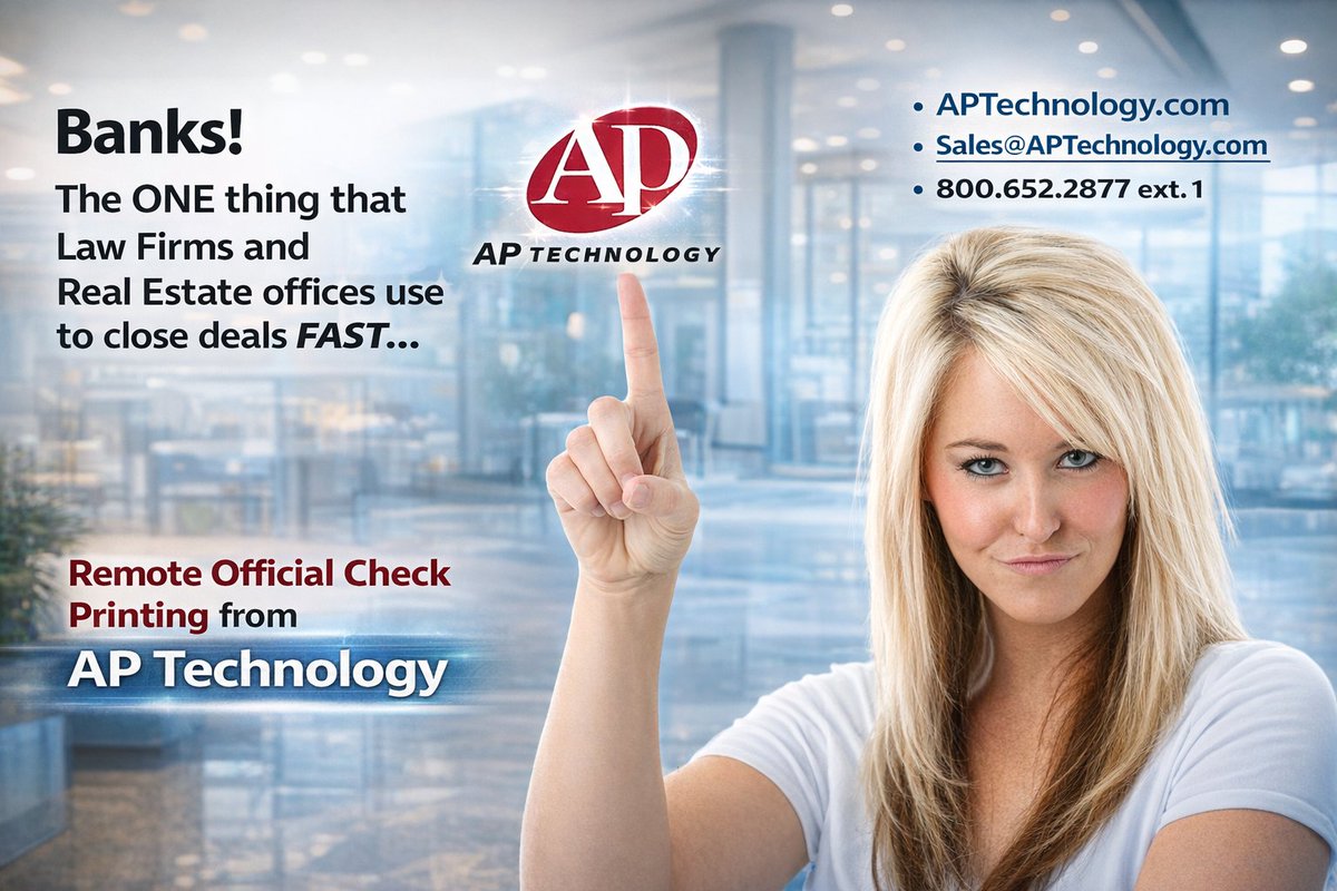 Banks! Remote Official Check Printing means faster closes and fewer trips to the #bank for #law firms and #RealEstate customers. Automated workflows and #Check issuance from #APTechnology. #Secure32 replacement, too. aptechnology.com