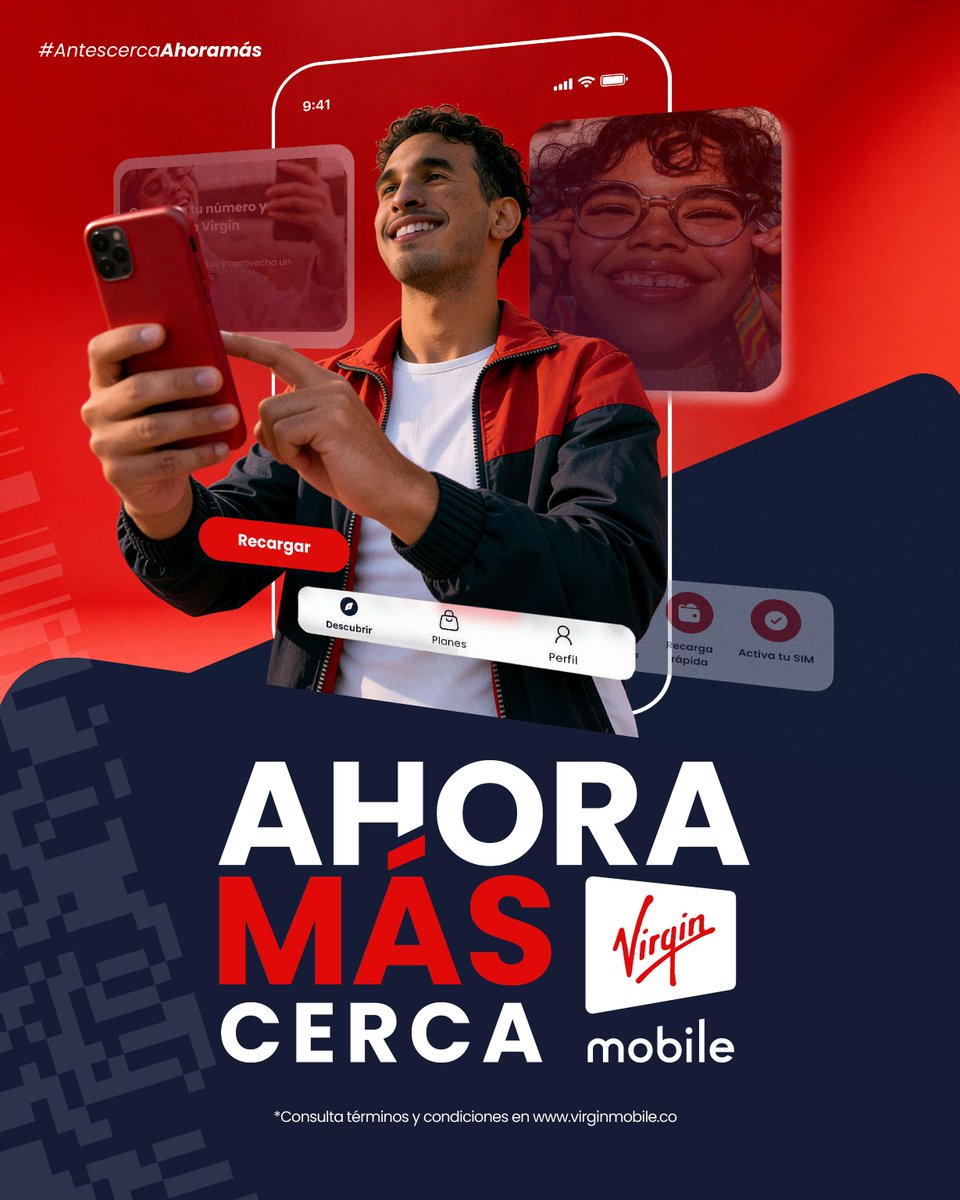 Estamos #AhoraMásCerca 💥
Recarga, cambia tu número y gestiona tu plan desde la app o la web.
👉 Descubre más en virginmobile.co
