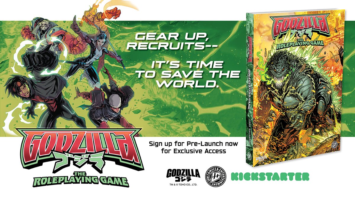 IDWPublishing's tweet image. WE'RE BACK!

#IDWGAMES has the FIRST #GodzillaRPG with @godzilla_toho.

Whether you're devoted to #tabletopgames or new to #RPGs overall, the #GodzillaTheRoleplayingGame is for you!

Watch the trailer for our #kickstarter on @ign: ow.ly/Ibqv50Ynil0

#KaiSeiEra