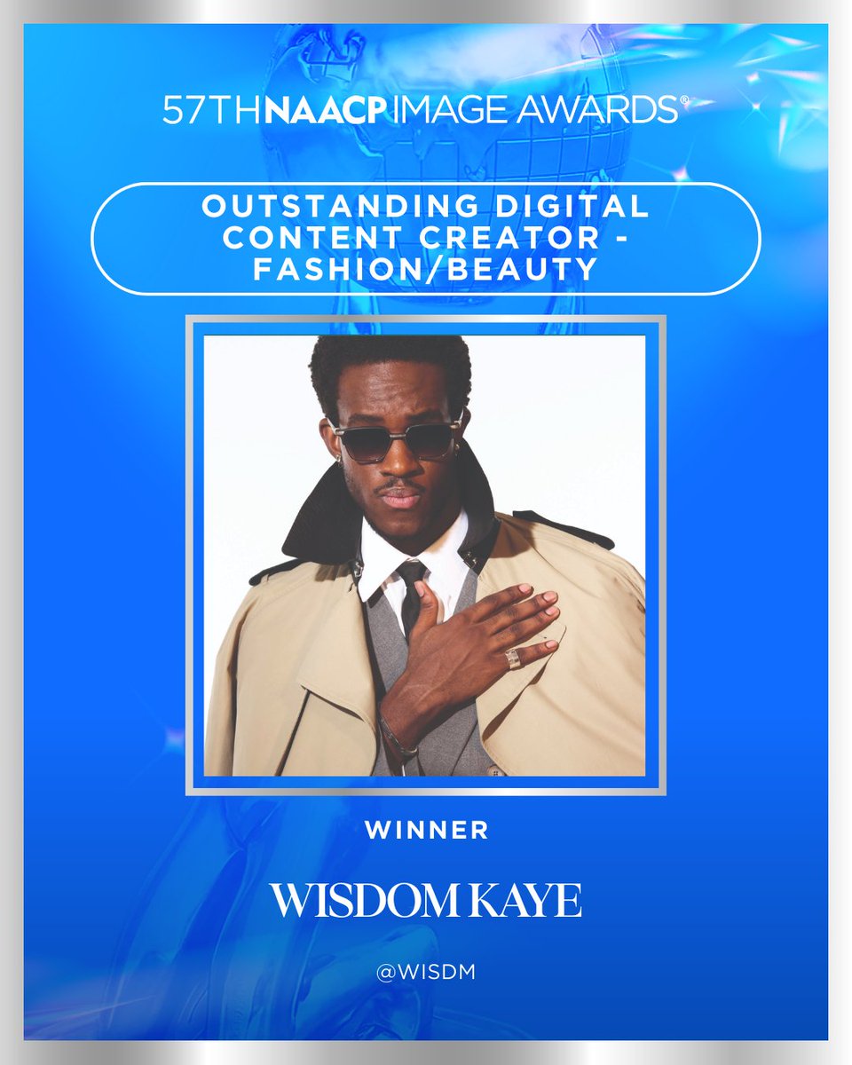 naacpimageaward's tweet photo. Pushing boundaries. Testing limits. Redefining fashion in real time. 🔥 Congratulations to @wisdm on winning the 57th #NAACPImageAwards. Outstanding Digital Content Creator – Fashion/Beauty at https://t.co/xnpL6lVWw4