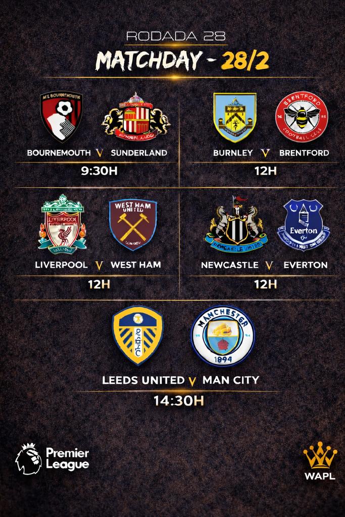 WeArePLeague's tweet image. ◉ Premier League • Rodada 28 

O final de semana será eletrizante, serão mais 9 jogos sendo 5 no Matchday entre eles um Leeds v Man City para jogar pressão no topo da Tabela e no Z3. 

Já no Super Sunday um Manchester United que se nega perder, e nada mais nada menos que um