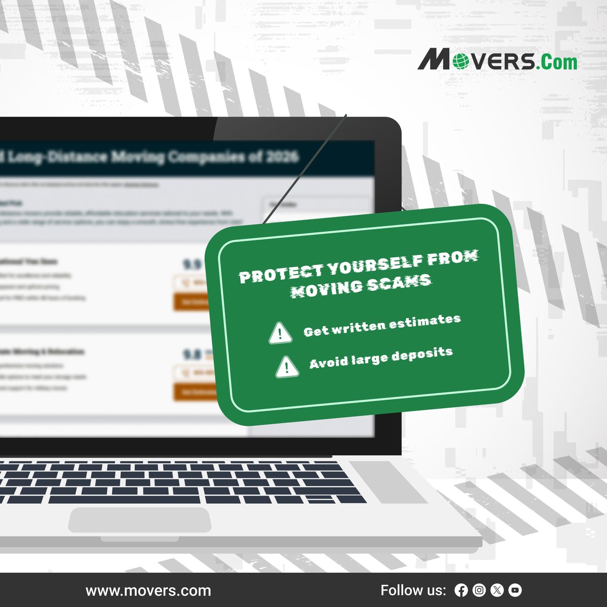 MoversCom's tweet image. Protect yourself from moving scams ⚠️ 

Get expert moving tips and compare movers for free at Movers.com.

#AvoidMovingScams #MovingTips #MovingSafety #MoveSmart #ConsumerProtection #CompareMovers #FindMovers #MoversDotCom