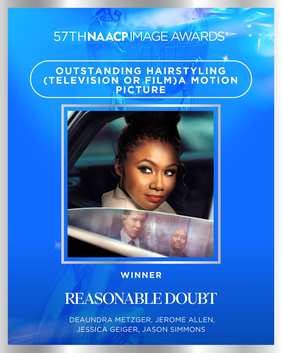 naacpimageaward's tweet photo. Hair laid. Face beat. Looks sealed! 💄✨Sending flowers to the incredible creatives behind Reasonable Doubt for winning Outstanding Hairstyling (Television or Film) and to Bel-Air for taking home Outstanding Makeup (Television or Film) at the 57th #NAACPImageAwards. https://t.co/Rgve5v881y
