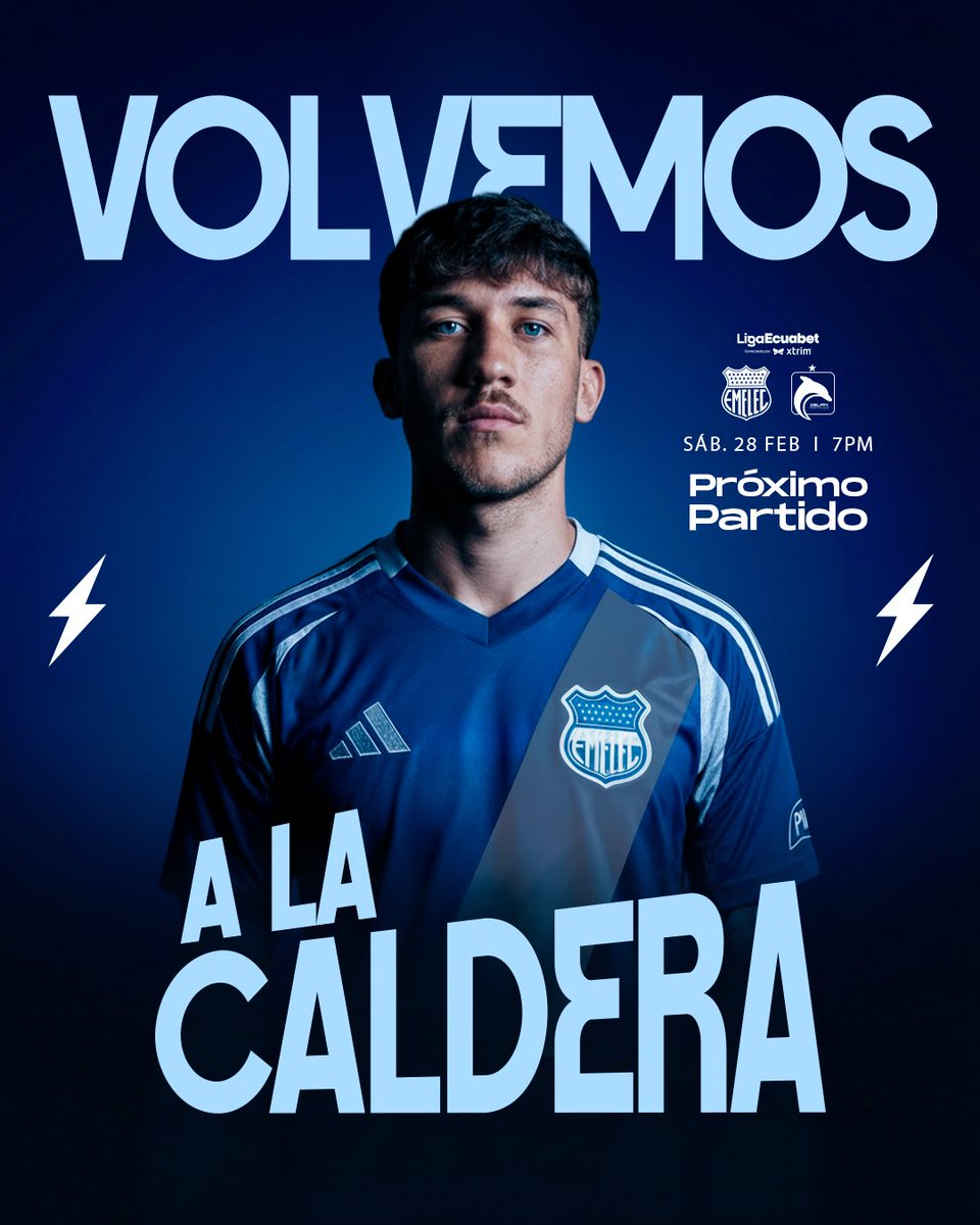 🔵 Volvemos a la #Caldera ⚡️ 

🔜 Nuestro próximo partido
🏆 LigaPro Ecuabet patrocinada por Xtrim 
🆚 <a href="/DelfinSC/">Delfín Sporting Club</a> 
🏟️ George Capwell
⌚️ 19:00 

#VolvamosASerEmelec 🔵