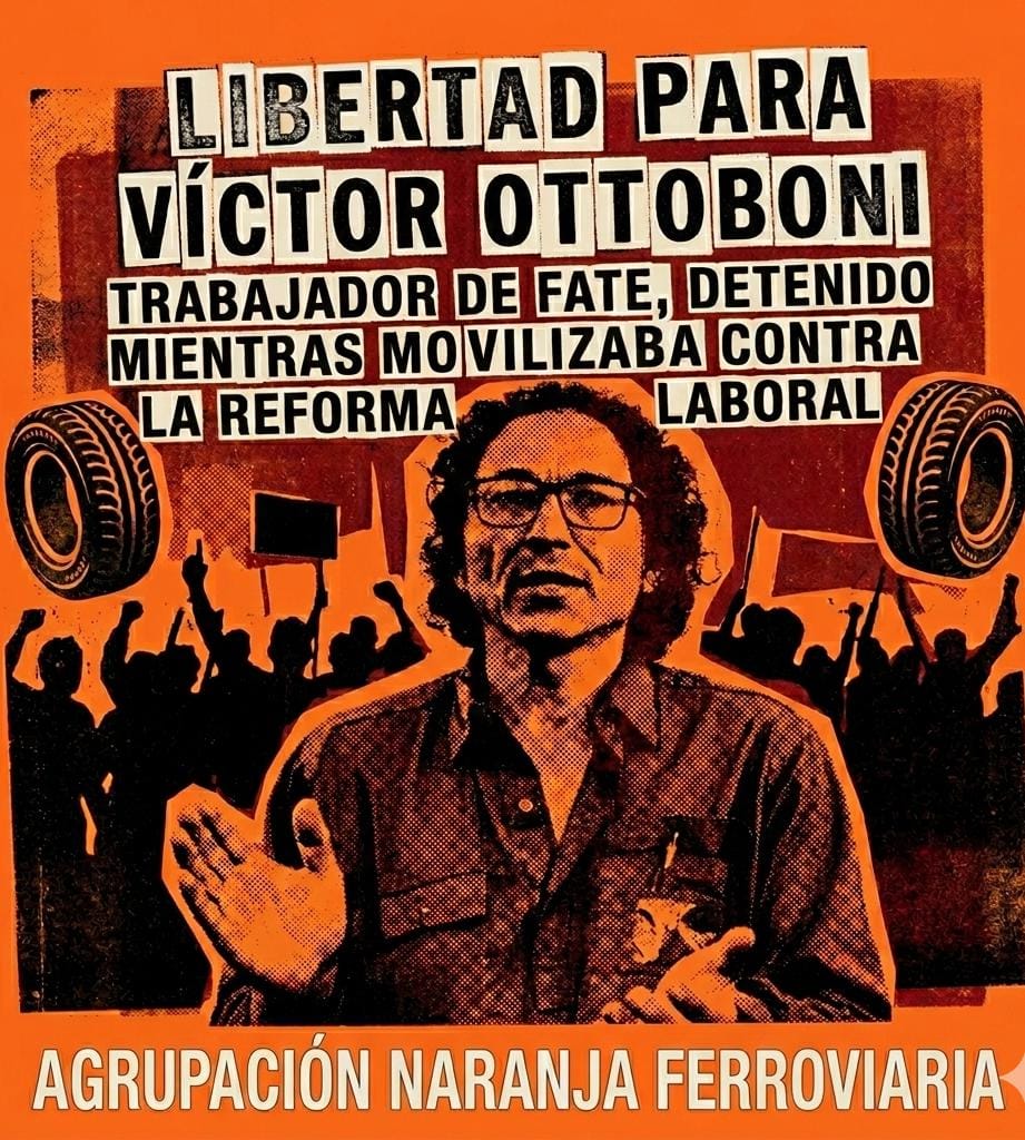 AugustoDorado's tweet photo. Libertad inmediata para el compañero Víctor Ottoboni, obrero de FATE detenido durante la represión a las protestas de esta mañana contra el cierre de la fábrica y contra la reforma laboral
#FATE https://t.co/VV731S1EWD