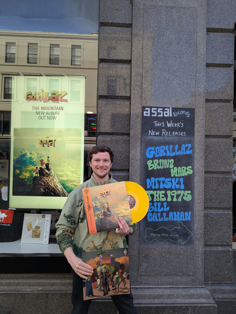 assai_glasgow's tweet photo. THE MOUNTAIN IS OUT NOW! 

@gorillaz's 9th album has arrived and it's a real treat! 

Grab the indies yellow edition in-store now online 24/7 at https://t.co/bZt0Q1G2z9 ⛰️🌄

#gorillaz #themountain #assairecords #newmusicfriday https://t.co/phhWwoTNxD