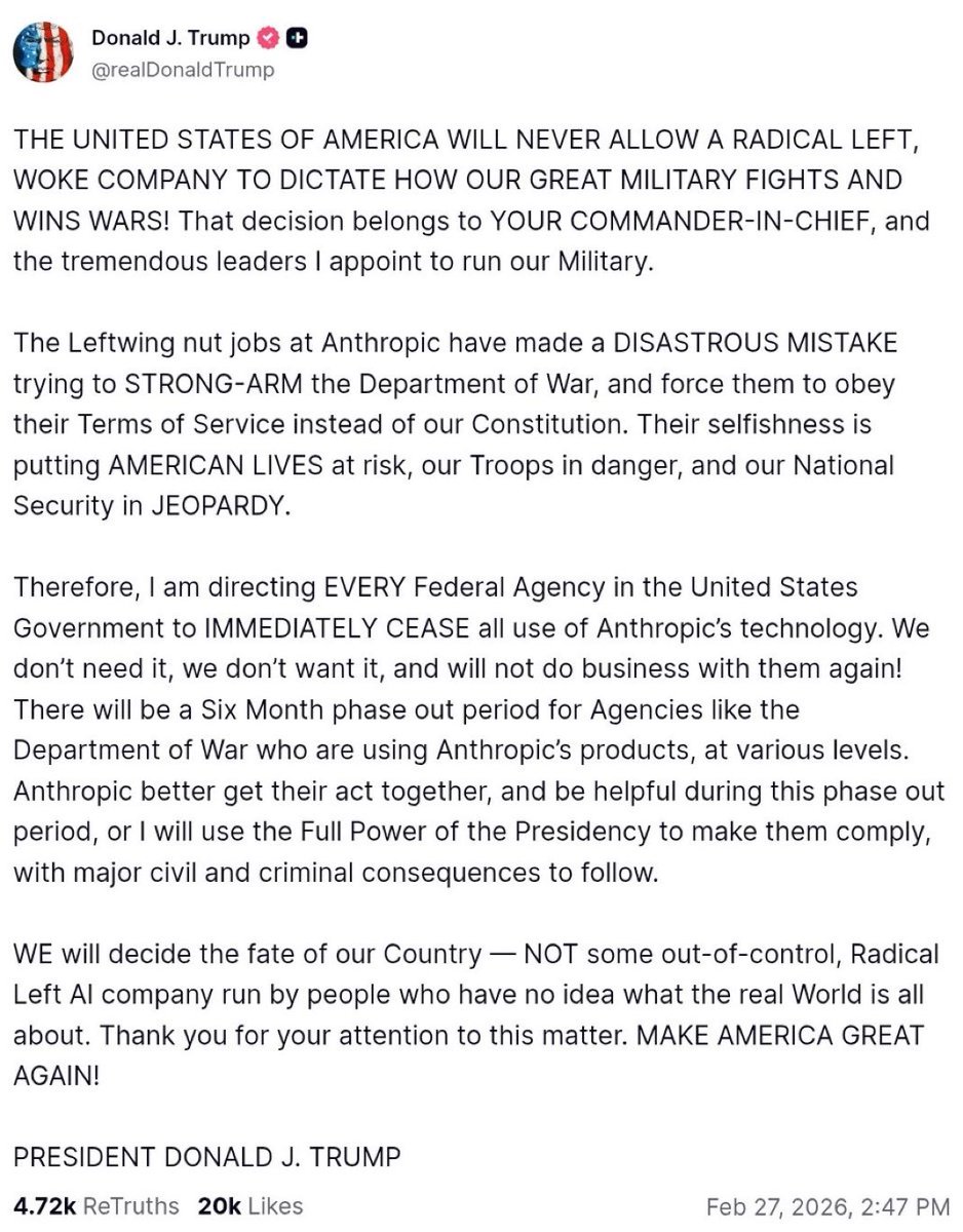 Trump cut all ties with Anthropic! “We don’t need it, we don’t want it”