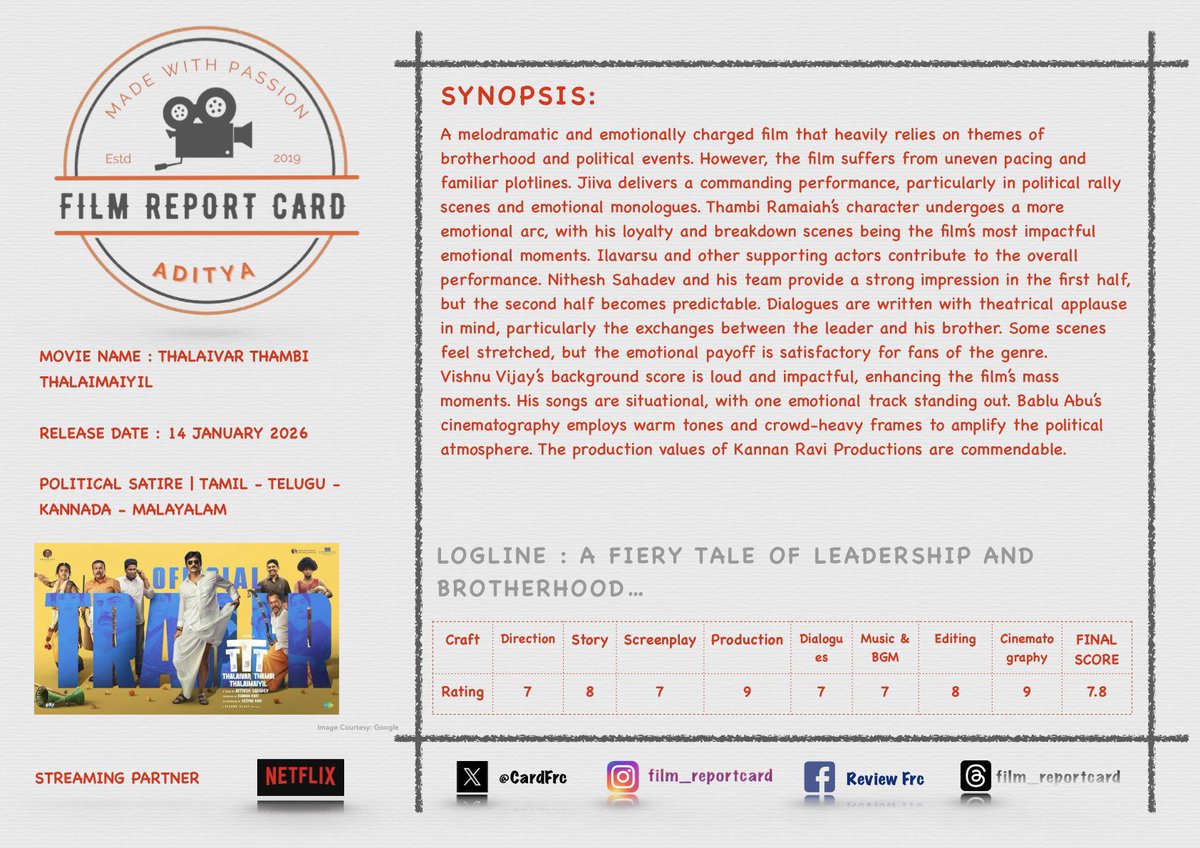 Film Report Card - FRC (Your Movie 🎥 My Review✍️) tweet media