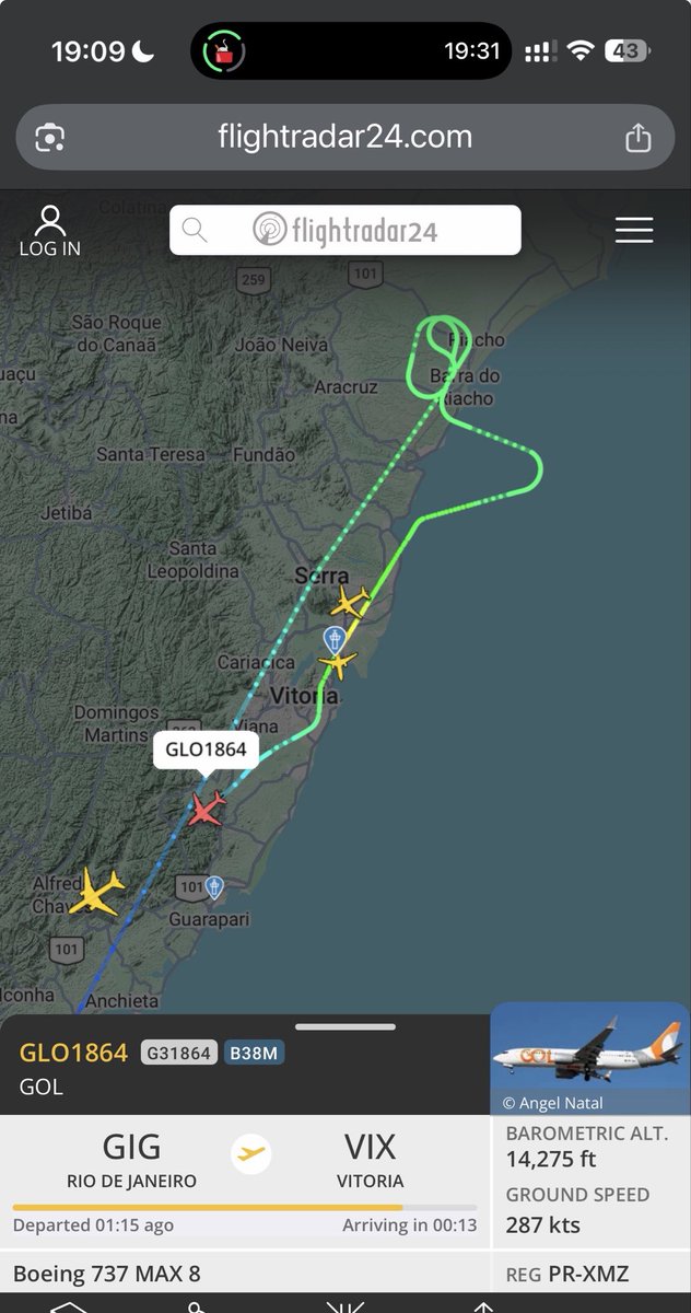 E esse voo do Rio de Janeiro pra Vitória que tá dando essa volta toda , passou em cima do aeroporto e não pousou