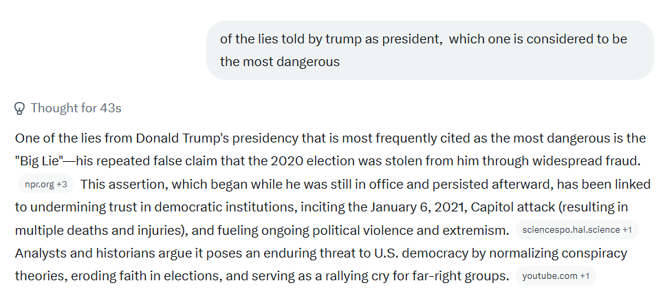 AndyHolloman's tweet image. Thanks @grok   I agree that the #BigLie was and is incredibly dangerous and will forever be considered a stain on the #DJTPresidency..... #TrumpEpsteinFiles #TrumpIsUnfitForOffice #Jan6