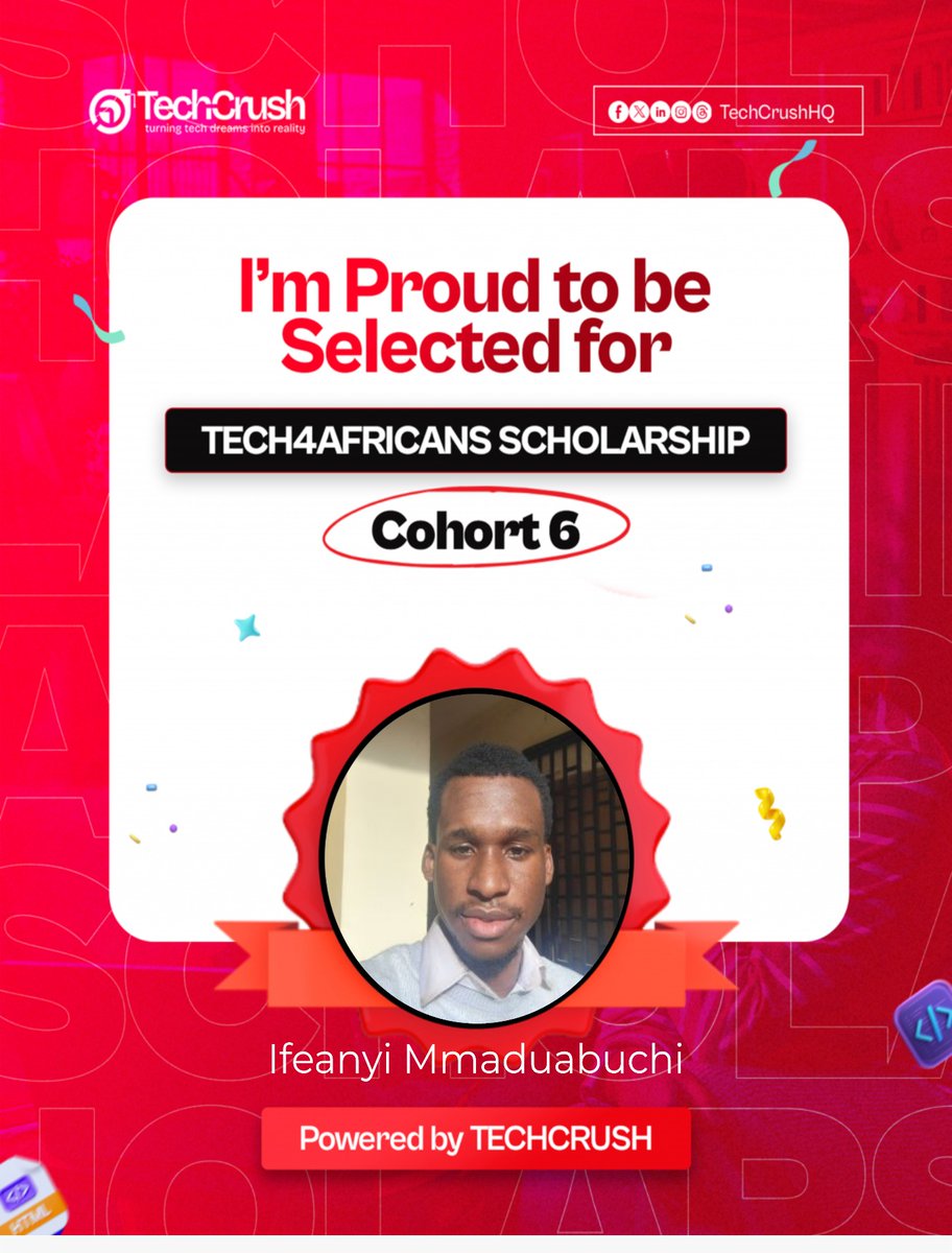 Alexify_UI's tweet photo. I am thrilled to share that I’ve been selected for the Tech4Africans Cohort 6 scholarship in Product Design (UI/UX)! Out of 31,000+ applicants, I’m honored to start this 3-month journey with @TechCrushHQ. 
Let’s build! 🚀

​#TechCrush #Tech4Africans #UIUX https://t.co/BuXRJrvVZi