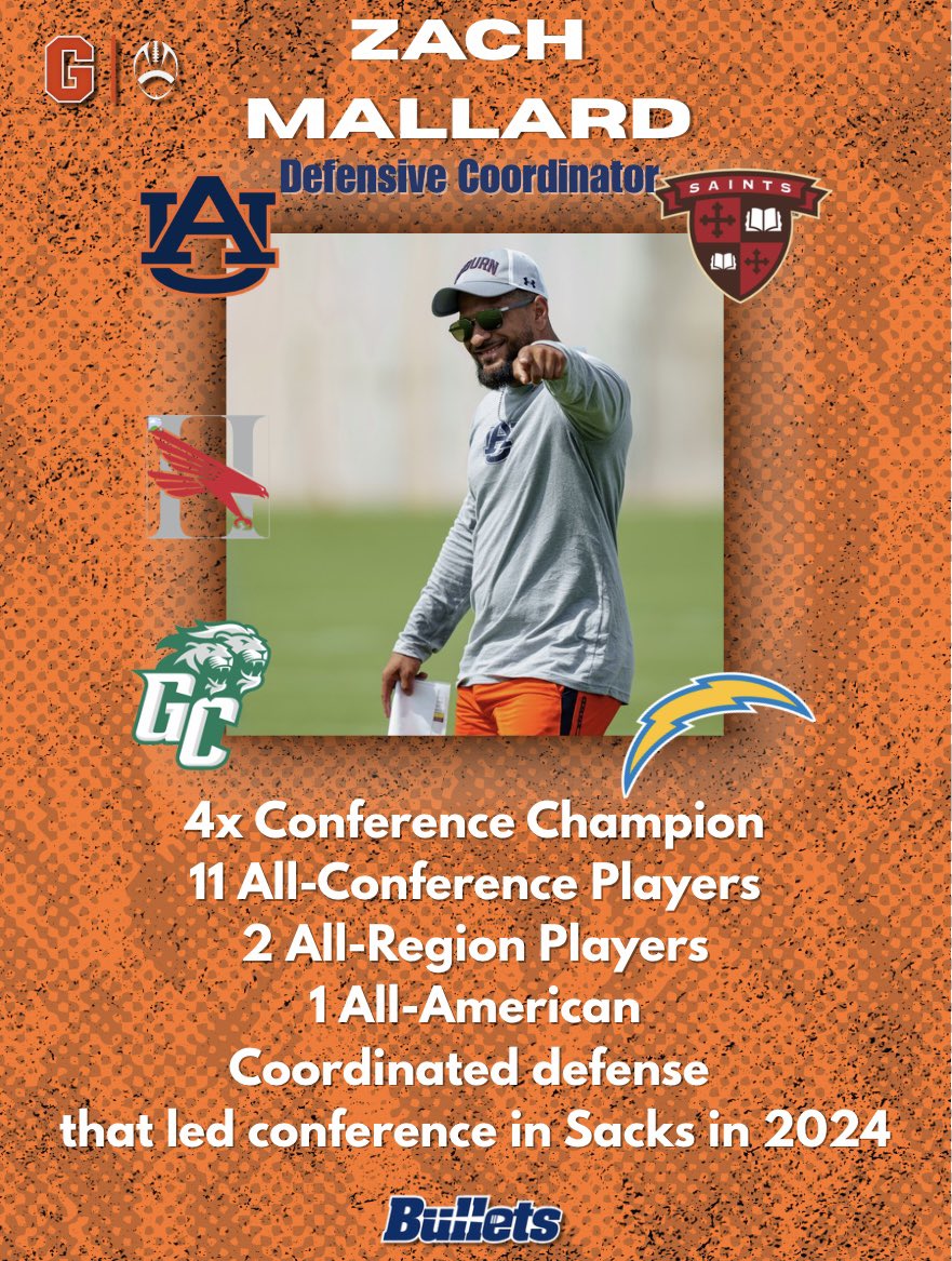 GburgFB's tweet image. We are beyond excited to welcome Coach Zach Mallard, Coach Trey Kavanaugh, and Coach Shawn Magginson to Gettysburg Football. 
Their track record speaks for itself, and the hard work begins now.
Welcome to the Bullets family, coaches. We’re happy to have you with us.