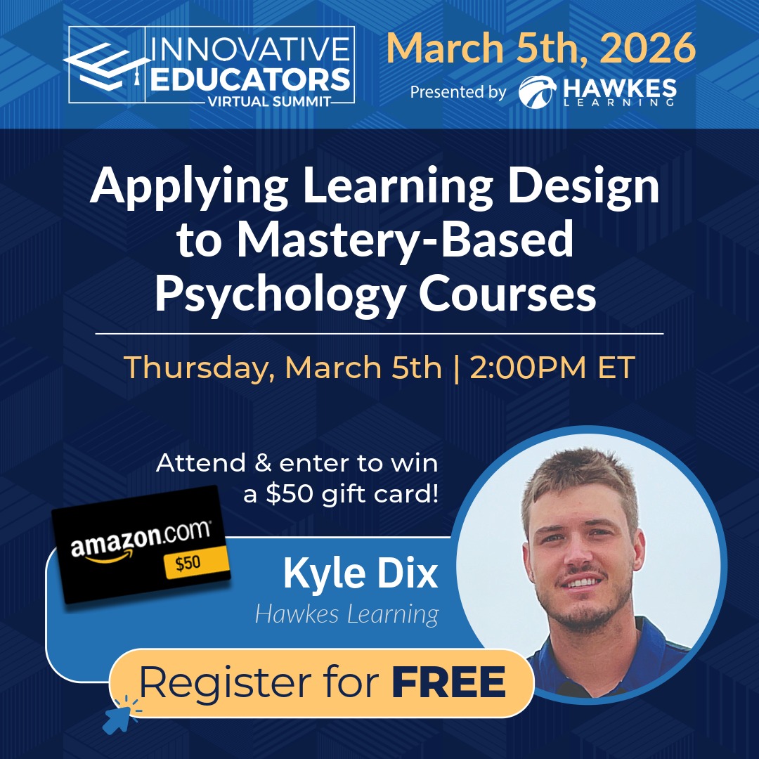 Hawkes_Learning's tweet photo. Curious how a mastery-based approach can deepen understanding, foster collaboration, and close skills gaps? These sessions at the Innovative Educators Summit are for you!

Join a community of educators and gain free professional development at the Summit: https://t.co/0VmXyBmOgq https://t.co/rXS1nTiRRy