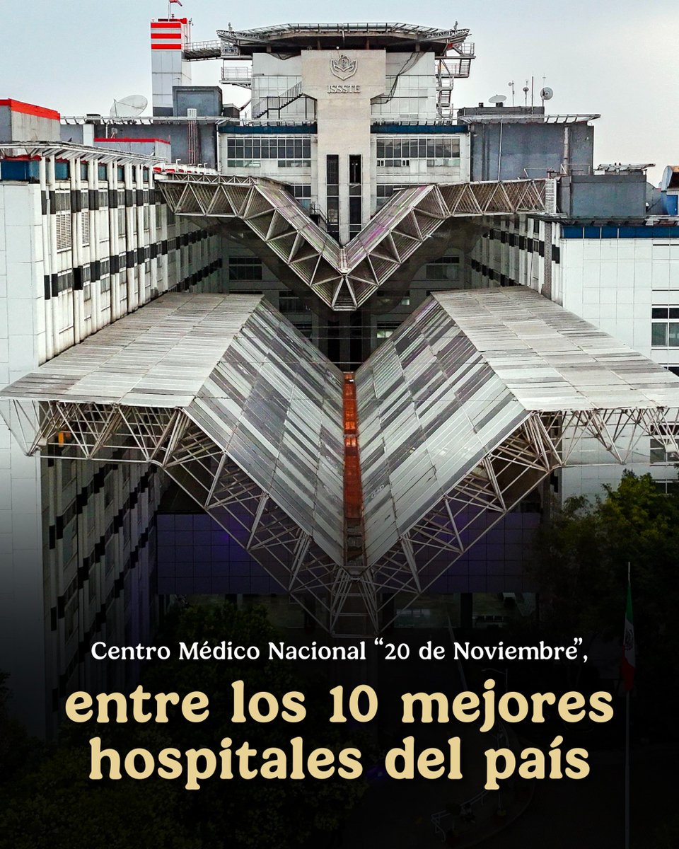 ISSSTE_mx's tweet photo. ¡El #ISSSTE tan icónico como siempre! 😎

El director general, @martibatres, reconoció al Centro Médico Nacional “20 de Noviembre” ⚕️ por ser uno de los 1️⃣0️⃣ mejores hospitales de México, tanto públicos como privados, de acuerdo con una encuesta realizada por el portal Newsweek y Statista. 📊

El nosocomio, ubicado en la Ciudad de México, pasó del sexto lugar en 2025, al cuarto sitio este año 🔝, logro que se debe a la visión comunitaria de trabajo y a la transformación que actualmente vive el Instituto. ❤️   El CMN se está renovando con tecnología de punta, con nuevos especialistas, con una transición dirigida a la medicina moderna y al enfoque, no solamente terapéutico, sino humanitario. 😉

Pero esto no sería posible sin la dedicación de todo el personal que integra a esta unidad médica, cuya pasión y vocación es inspiradora, pues día con día se esfuerzan por mejorar la calidad de vida de la derechohabiencia que pone su vida en nuestras manos. 🫂 ¡Muchas felicidades! 🎉