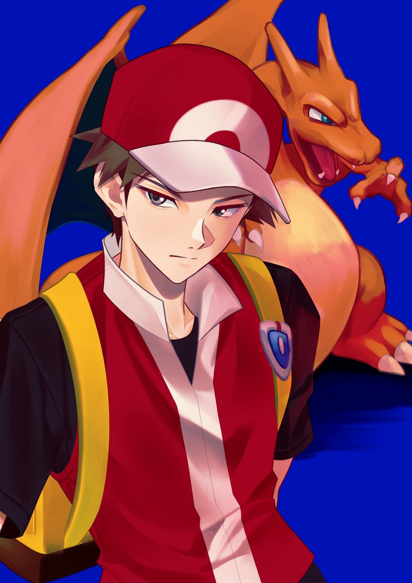 リザードン ,レッド(ポケモン) 「#PokemonDay #ポケモン30周年」|𝗺𝗲𝗶のイラスト