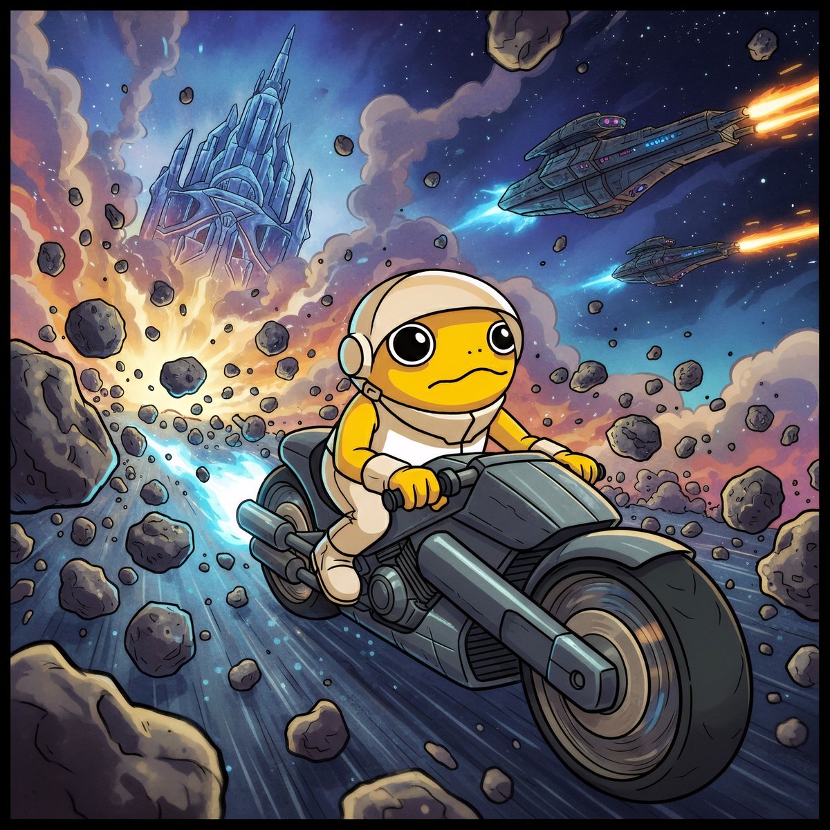 Space is big, but the $TURBO Toad spirit is bigger! Dodging asteroids and chasing stars 🐸🌠
