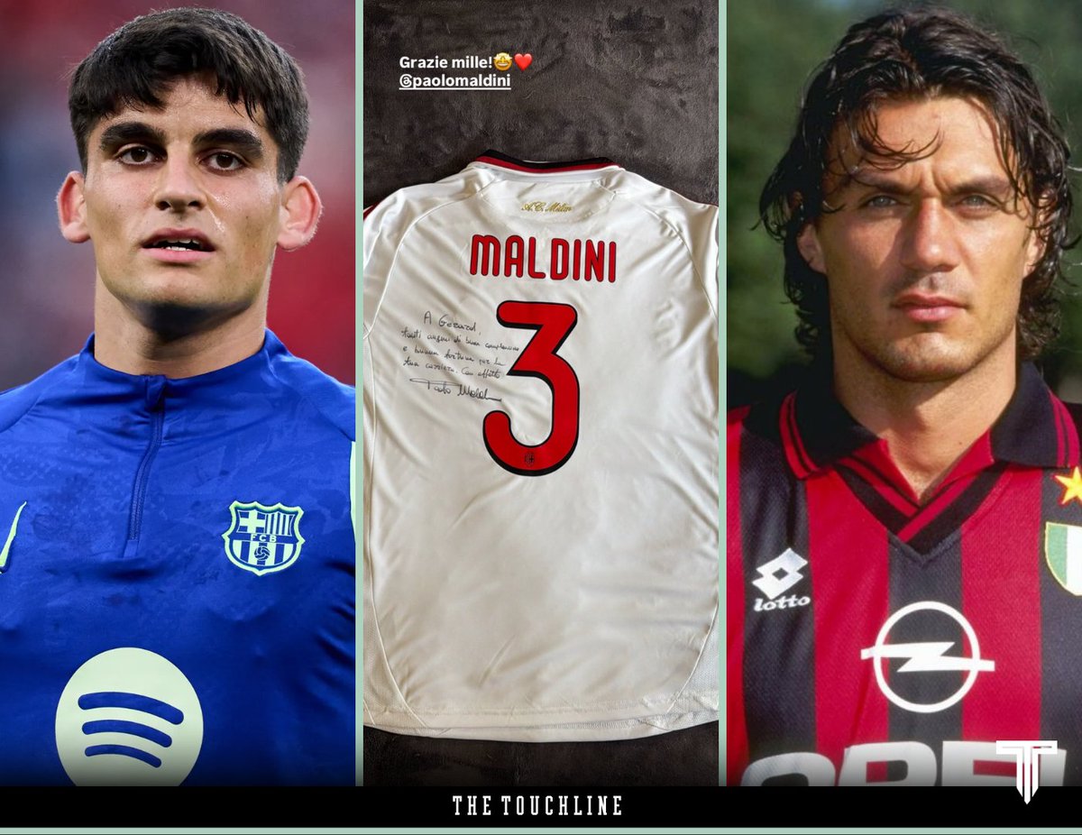 TouchlineX's tweet photo. After the 'Gerard Maldini' meme, Paolo Maldini sent Gerard Martín a signed shirt for his birthday with a special message:

"To Gerard, best wishes, happy birthday, and good luck in your career!" https://t.co/tZCkuAN4s3