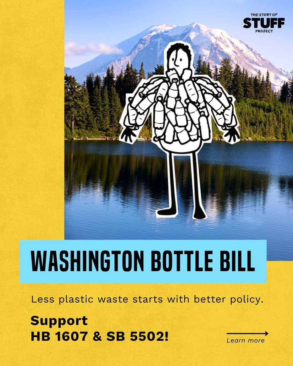 storyofstuff's tweet photo. 🚨 Calling all WA State residents!

A bottle bill would mean less plastic in our neighborhoods, but it won’t happen unless we push for it.

If you live in WA, tell your legislators to support HB 1607 &amp; SB 5502.

➡️ Take action here:
https://t.co/Yz8qWZ7EoW https://t.co/BK7LRvHe9u