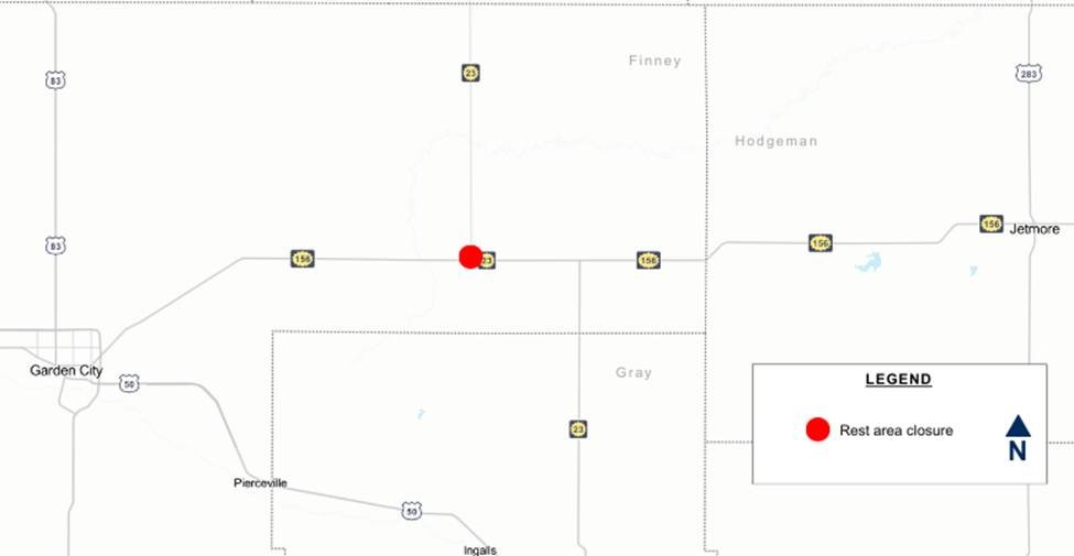 SWKansasKDOT's tweet photo. KDOT has closed the rest area near the K-23/K-156 junction east in Finney County for maintenance.
The rest area and parking lot, which is about 21 miles east of the Garden City area, should reopen on March 6, conditions permitting. https://t.co/LgarQF7aIY