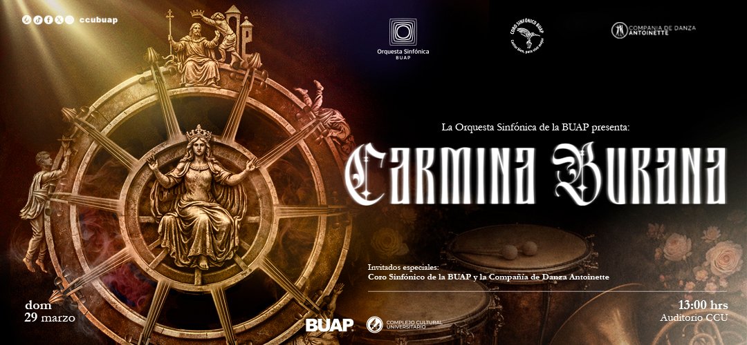 osbuapoficial's tweet photo. Presentamos Carmina Burana de Carl Orff, junto al Coro Sinfónico BUAP y el Estudio de Danza Antoinette.

Destino, pasión y una energía que estalla desde el primer acorde. 🎶

📆 29 de marzo | 13:00 h
🎟️ Boletos: https://t.co/uVPB5jO4Gs https://t.co/kVTUpIjJN8