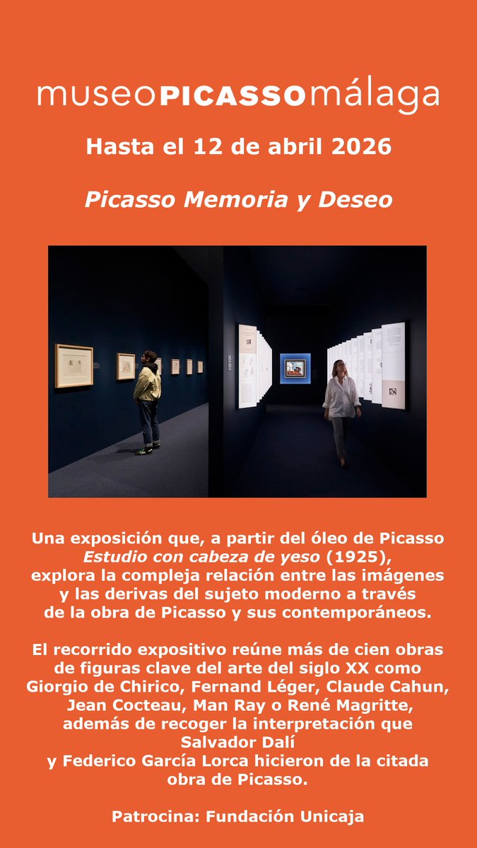 mPICASSOm's tweet photo. 🌹¡Bienvenido, marzo! Quedan pocos días para la primavera, nuestro horario se alarga, y nos sentimos más contentos. Sobre todo con la agenda que te presentamos para este mes, ¡que viene cargada!
🖼️Nuestro recorrido permanente (#EstructurasMPM), las temporales #PicassoMemoriayDeseo y #ElenaAsins, los últimos días de #ReflejosPicasso en el @Museo_Almeria.
🎦La programación del @MAFmalaga y del @festivalmalaga, el concierto de la OFM, talleres de grabado y de lectura, proyecciones, Museo en movimiento...
📩 ¡Suscríbete a nuestra newsletter en la web y no te pierdas nada! #museo #picasso #málaga #museopicassomálaga #BienvenidoMarzo #agendacultural #planesmálaga #actividadesmálaga #planesculturales #EducaciónMPM
🕙Abierto todos los días de 10 a 19 h
Agenda completa > https://t.co/TCtVnGbWhm