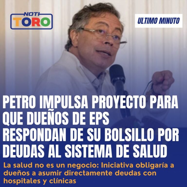 ¡Último minuto! 🚨 El presidente impulsa un proyecto para que los dueños de las EPS respondan con su propio bolsillo por las deudas al sistema de salud. ¡La salud no es un negocio! Es hora de que quienes se enriquecieron asuman responsabilidades con hospitales, clínicas y