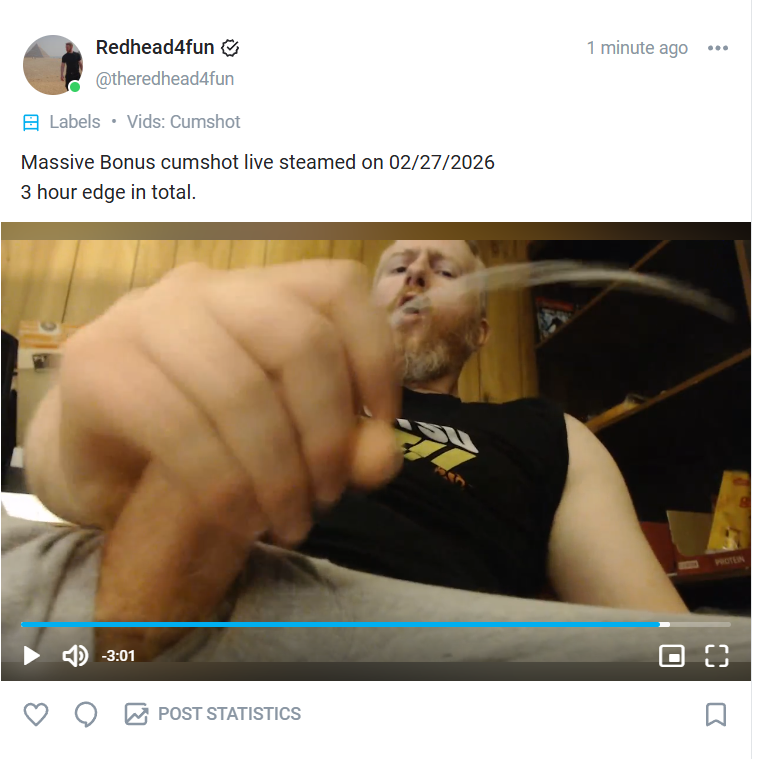 This was a good one, massive 3 hour edge and load.

You can watch the end of it on onlyfans.com/theredhead4fun

If anyone wants the undewear just email me.