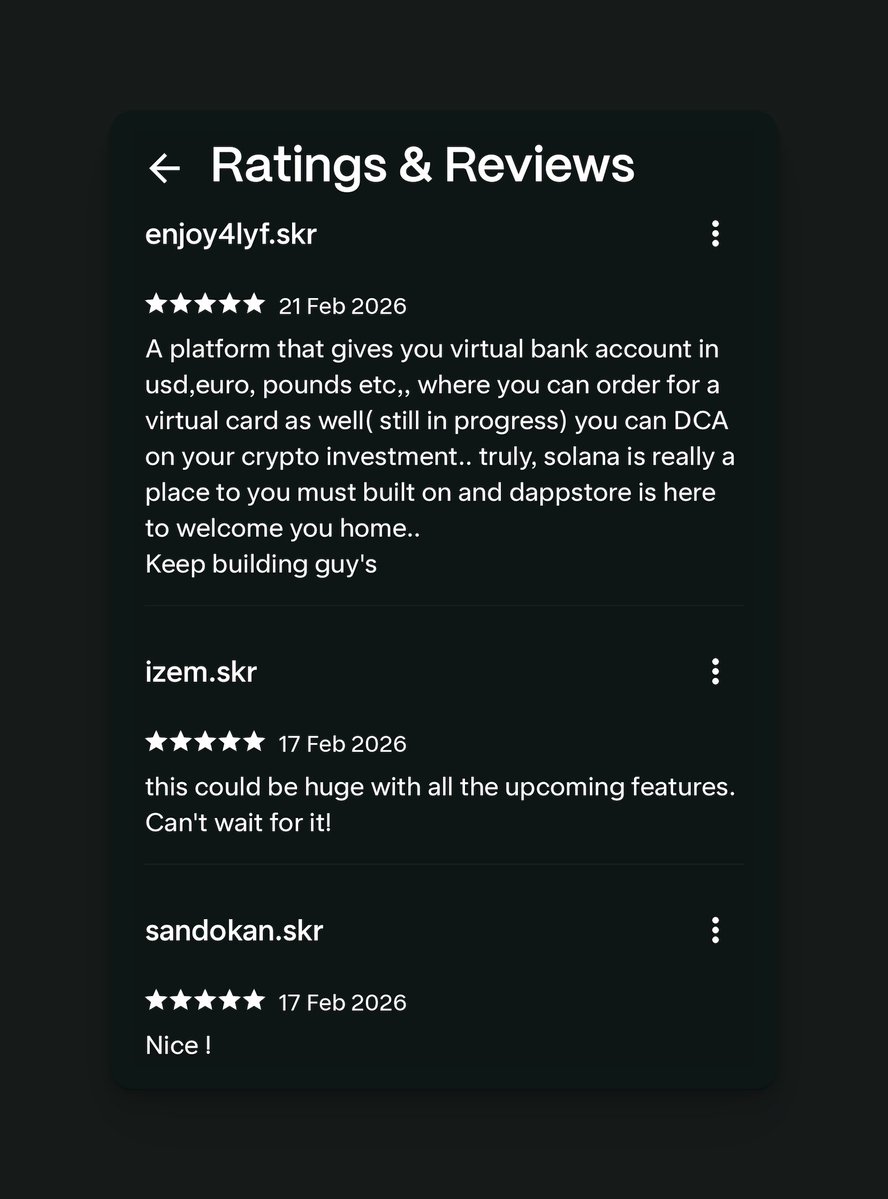 Here's what we shipped in February for <a href="/solanamobile/">Seeker | Solana Mobile</a> Seeker.

- Virtual bank accounts in 5 currencies (USD, GBP, EUR, MXN, BRL)
- Daily $SKR check-in rewards with streak multipliers
- Exclusive Seeker Membership. Hold more $SKR, pay up to 75% less
- Built-in referrals with