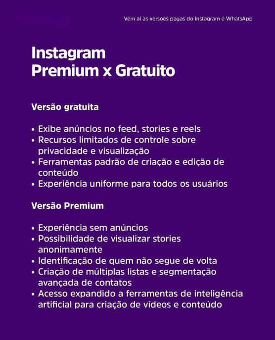 jonasdiandrade's tweet photo. ESTÃO SABENDO?
A Meta anunciou versões pagas do Instagram e WhatsApp, marcando uma ruptura com o modelo que sustentou a internet social nas últimas duas décadas. O que acham? https://t.co/v5pryyrxuP