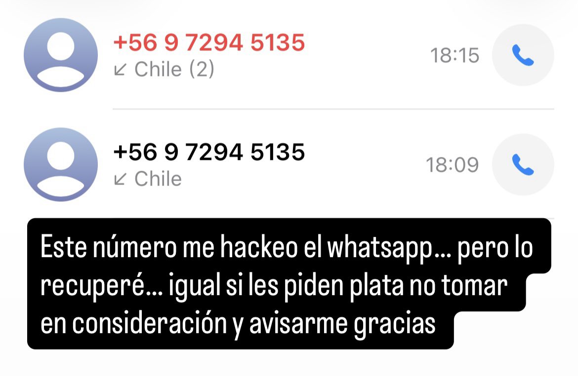 STapia79's tweet photo. @Carabdechile @T13 @CHVNoticitas_cl este número me acaba de estafar hackear el whatups para que lo tengan presente, cuáles son los pasos a seguir https://t.co/dOtZvbpaJY