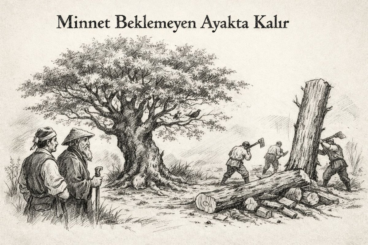 Bir marangoz, öğrencileriyle birlikte yoldan geçerken kocaman bir ağaç görür.
Gövdesi eğri, dalları yamuk;
ne kapı olur, ne masa, ne direk.
Öğrenciler sorar:
— “Üstat, bu kadar büyük bir ağacı neden kimse kesmemiş?”
Marangoz güler:
— “Çünkü işe yaramaz.”
O gece marangoz rüyasında