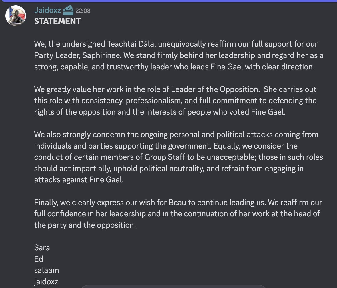 rx_twr's tweet photo. BREAKING: Fine Gael caucus stands behind embattled leader BeauWarne despite confidence motion error and controversy https://t.co/nAIvAZE8uW