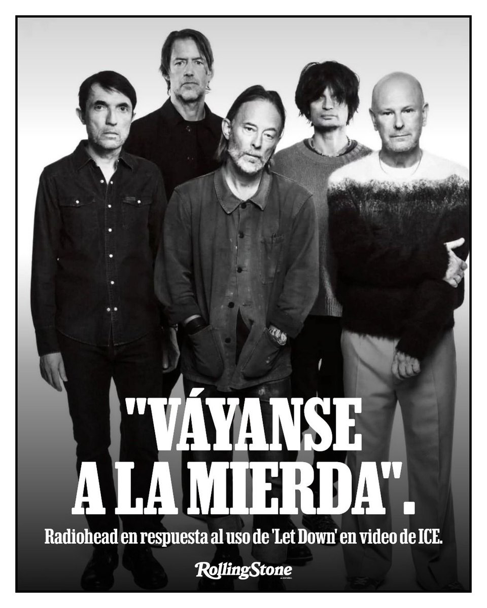 📢 Radiohead exige que el Servicio de Control de Inmigración y Aduanas de EE.UU. (ICE) retire un video publicado en redes sociales que utiliza una versión de 'Let Down', canción incluida en su álbum 'OK Computer' (1997). 

 “No tiene ninguna gracia. Esta canción significa mucho
