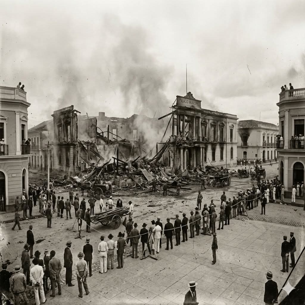 Incendio del edificio del Palacio Metropolitano (Alcaldía). 1919