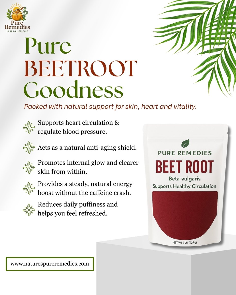 PureRemedyCo's tweet image. Wellness, simplified. 🌿✨

Pure Beetroot Goodness in one daily scoop.

❤️ Supports circulation
✨ Promotes natural glow
⚡ Clean, steady energy
💧 Helps reduce puffiness
Pure. Potent. Easy.
1 teaspoon daily.
🌐 naturespureremedies.com
#PureRemedies #BeetrootPowder #NaturalWell