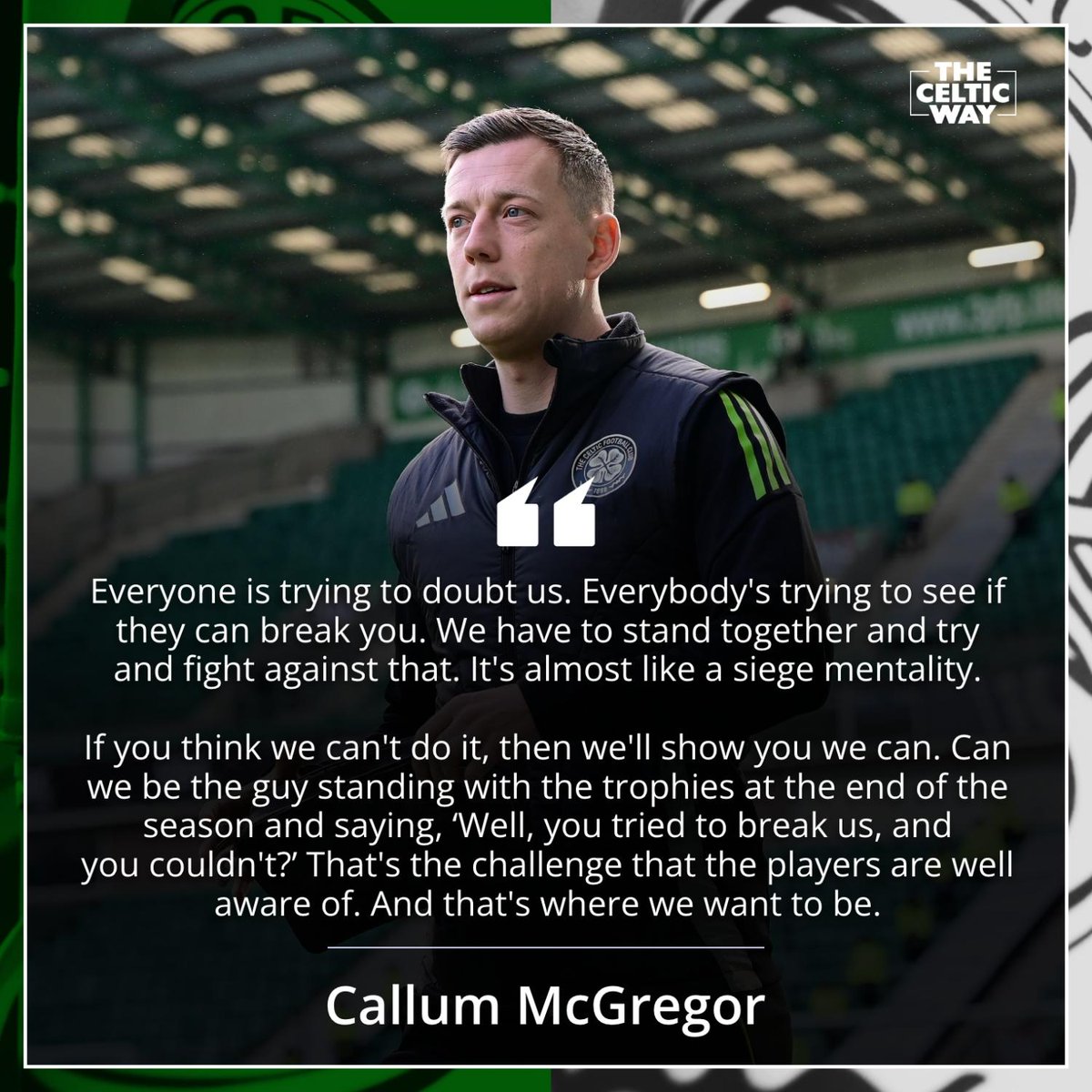 celticway1888's tweet photo. 🗣️ "If you think we can't do it, then we'll show you we can."

Callum McGregor is fostering a siege mentality at Celtic ahead of the run-in. 

The captain has challenged his team-mates to silence their doubters and win the title.

🔗 https://t.co/Zwog3YTPpt https://t.co/Bap1a7Ejyf