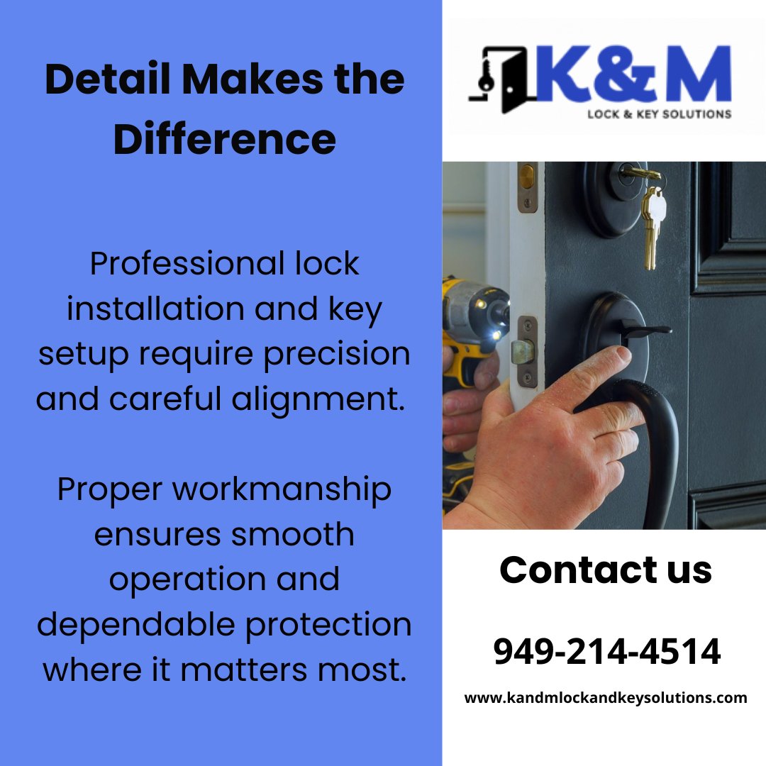 KandM_Lock's tweet photo. Whether itโs urgent access or a full security upgrade
Professional locksmith support handles both immediate lock issues and long-term protection solutions with precision and reliability. #Locksmith #SecurityInstallation #HomeProtection #BusinessSecurity #ProfessionalService https://t.co/jaoQDw1dbM