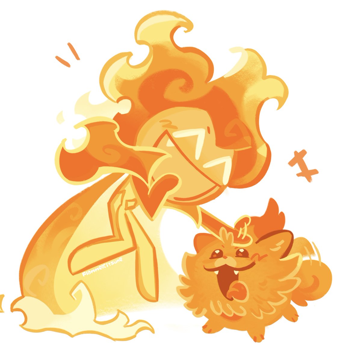 The new dog starter reminds me of lord of flame so I drew them together 🔥

#firespiritcookie