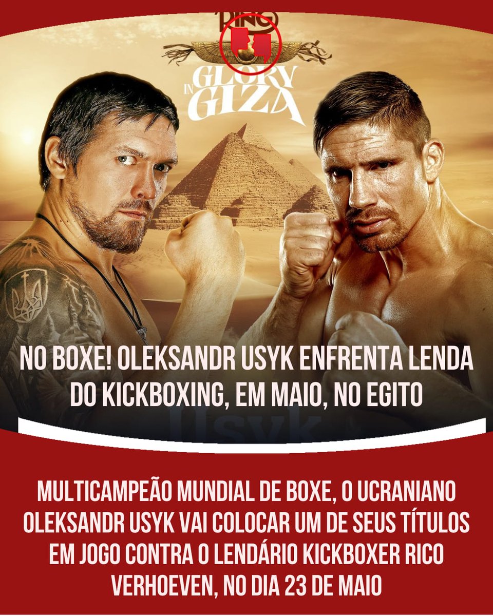 AgFight's tweet image. 🚨SENSACIONAL!

Oleksandr Usyk vs Rico Verhoeven nas Pirâmides de Gizé, no Egito, no dia 23 de maio 🥊

Quem vai levar a melhor neste duelo de lendas dos esportes de combate? 🔥🔥🔥

#boxe #kickboxing #RicoVerhoeven #OleksandrUsyk #Ring