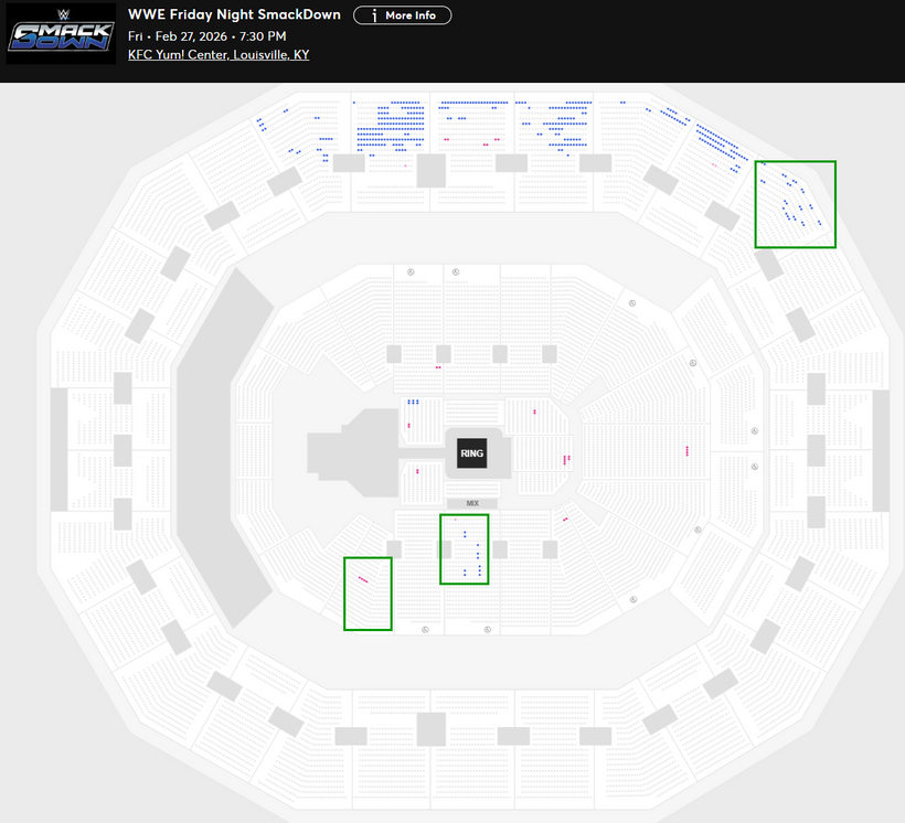 WrestleTix's tweet image. WWE Friday Night SmackDown
Fri • Feb 27, 2026 • 7:30 PM
KFC Yum! Center, Louisville, KY

Available Tickets: 407
Current Setup: 10,673
Tickets Distributed: 10,266

📺 Tonight's TV
📢 Uncle Howdy vs. Solo Sikoa; The Miz vs. Oba Femi; Jordynne Grace vs. Candice LeRae; all six