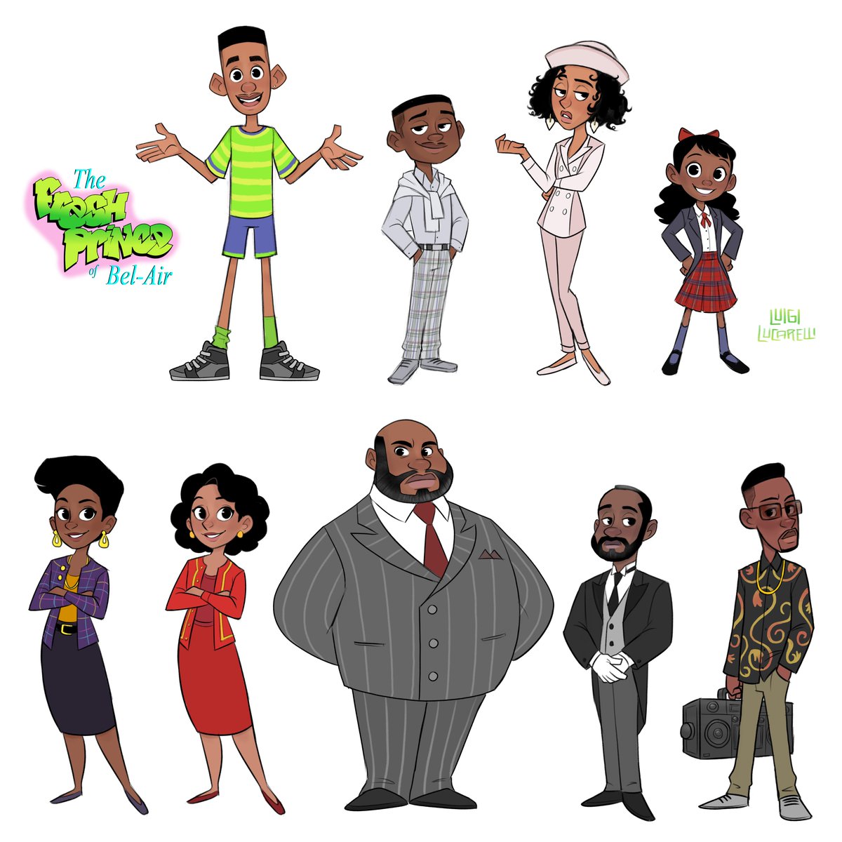 The Fresh Prince of Bel Aire - Animated series concept ✨

Character designs from 2018. I'd likely push the shape language and silhouettes a bit more now, but I still like these :)