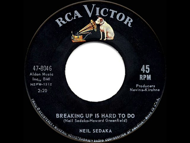 When my parents bought our family's first "stereo" in 1962, we kids bought three "45" records that topped the charts that year: "Sherry" by The Four Seasons, "The Loco-Motion" by Little Eva and "Breaking up is Hard to Do" by Neil Sedaka. May Mr. Sedaka rest in peace.