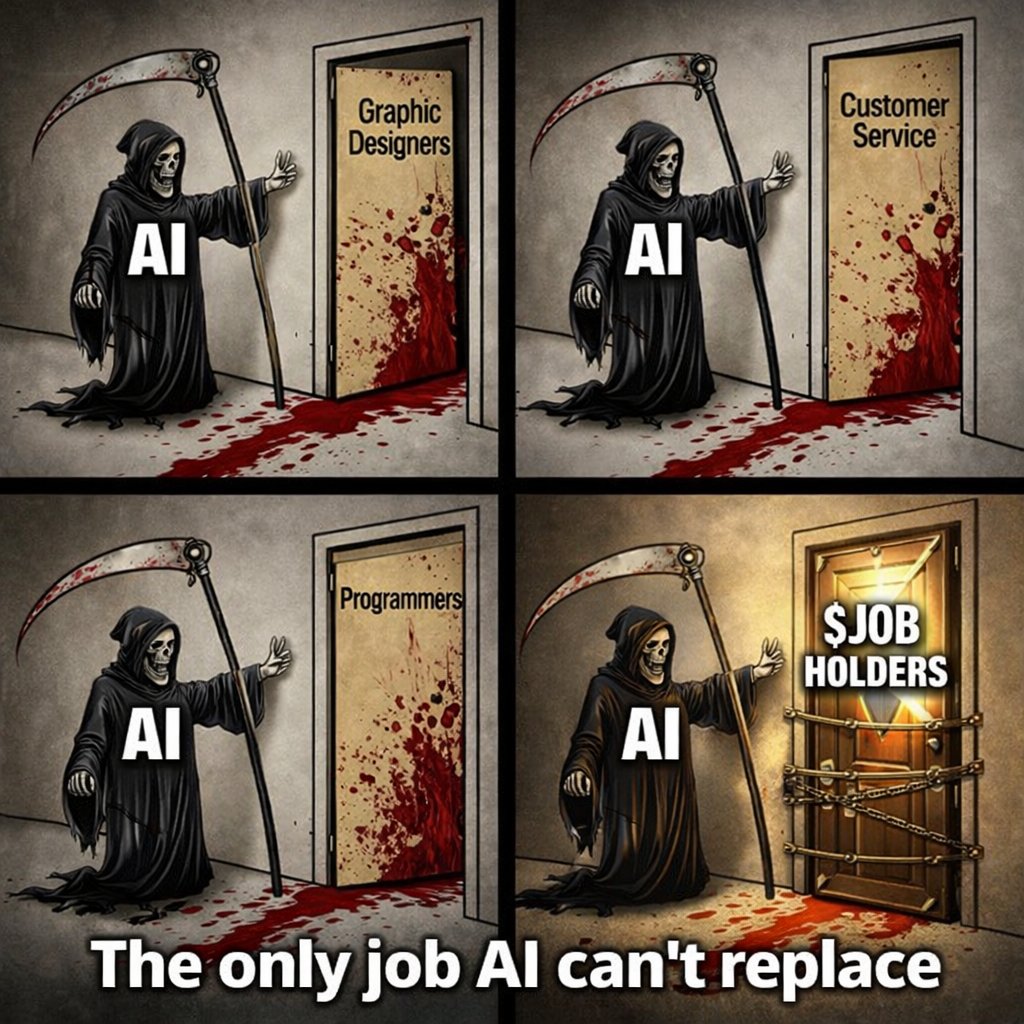 Job_onSol's tweet photo. You’re next.

$JOB is hiring. Clock in before AI clocks you out. https://t.co/4HcT2RzQlP