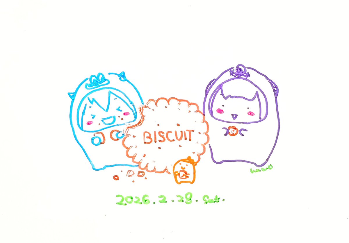 おはようございます🌞土曜日
え👀2月終わり…⁇
みなさま楽しい週末を〜
↓『ビスケットの日🍪』モンちゃんズ
#なをぬのホワイトボード落書き