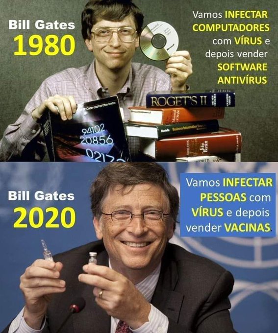 GATES EN 1980: vamos a infectar a los ordenadores con virus y después vendemos software anti virus.
BILL GATES EN 2020: vamos a infectar a las personas con un virus y después vendemos las vacunas.
ARRESTAD A GATES!

🔥🔥🔥🔥☄️