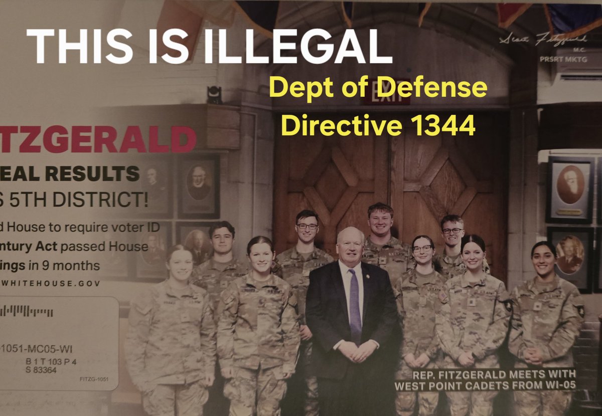 EccentricOneKJL's tweet photo. Investigation needed
@USArmy @WestPoint_USMA @WisDems @WisGOP @DeptofWar 
#DoDDirective1344 #campaignviolations https://t.co/QzdISytzxq